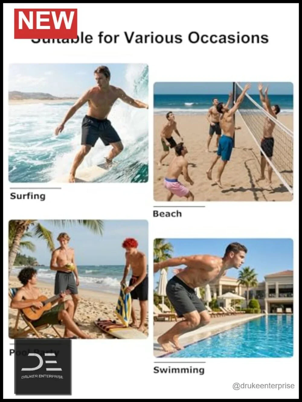 Men's Swim Trunks with Compression Liner 2 in 1 Quick Dry Pockets